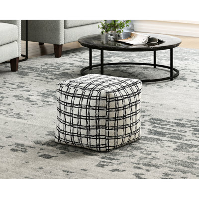 Élégant tissu noir et blanc, forme carrée, pouf rembourré avec support de poids de 300 lb, carré, base antidérapante, 16 x 16 x 16