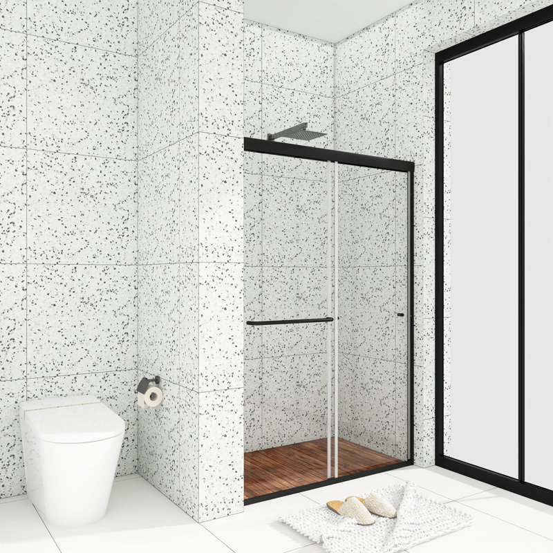60" W x 72" H Double Sliding Framed Tub Door, Black, 48" W