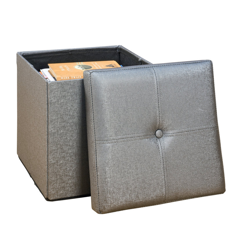 Luxora Faux Leather Ottoman, Pewter Faux Leather