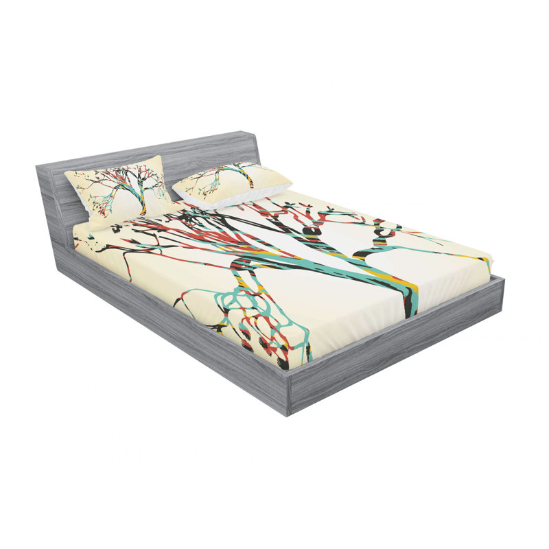 Microfiber Abstract Sheet Set, Queen Sheet Set with Fitted Sheet