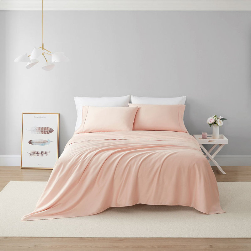 Ensemble de draps 100% coton 400 fils Remick, Très grand, Rose pâte