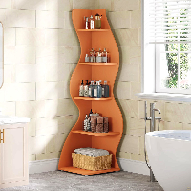 69.8"Height 5-Tier Wavy  Corner Bookshelf And Plant Stand For Living Room Small Space, Orange
