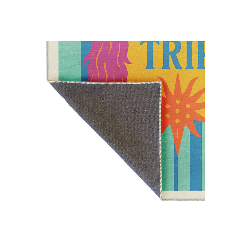 Tapis bleu tissé lavable rétro Mosso, 4'11" x 7'7"
