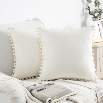 Silky Velvet Series Pom-poms Decorative Throw Pillow