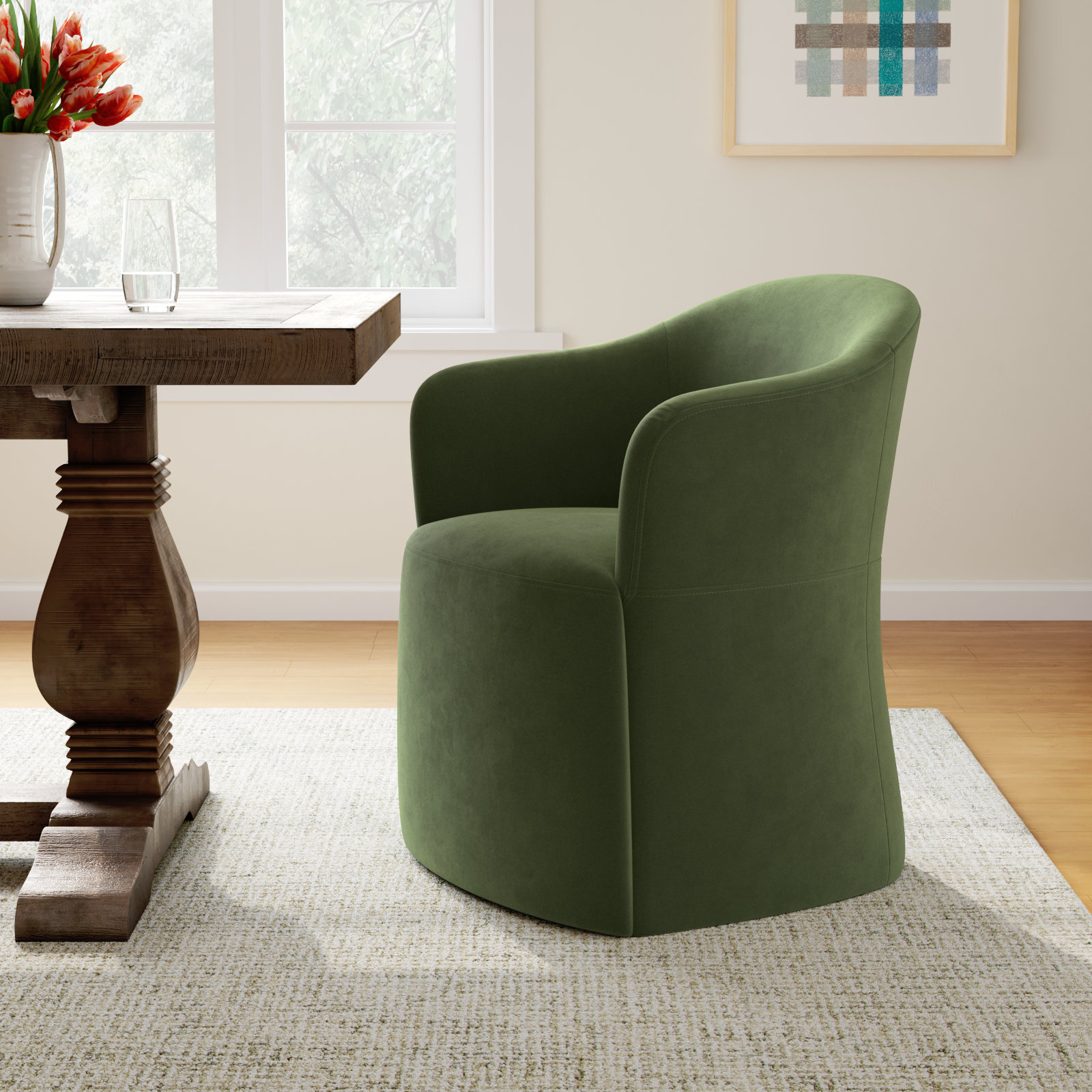 Janina Dining Armchair, Bella Forest Performance Velvet