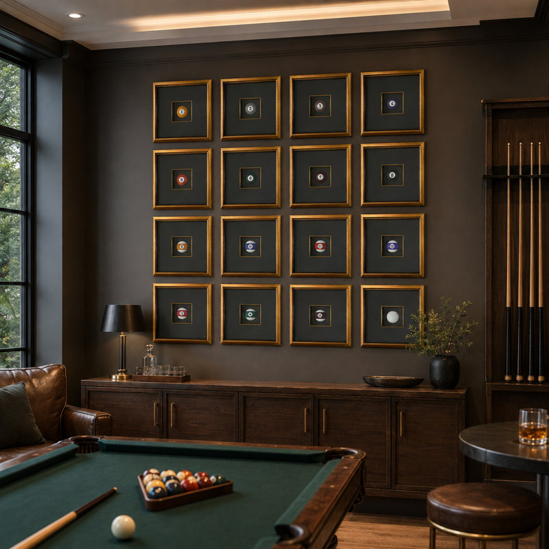 Pool Time 16-Piece Billiard Ball Framed Wall Art Set