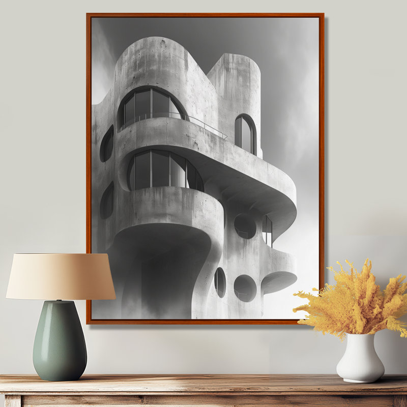 Gris, forteresse d'avenir II - Fortress, art mural, salon, Toile avec cadre flottant brun, H 20 po x l 12 po x P 1 po