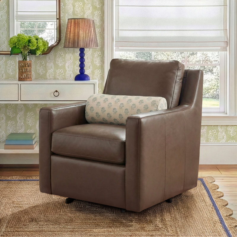 Morlan 32" Wide Top Grain Leather Swivel Armchair