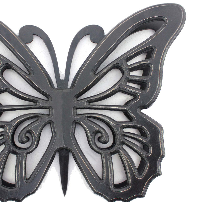 Wooden Butterfly Wall Plaque with Cutout Detail, Black, Black