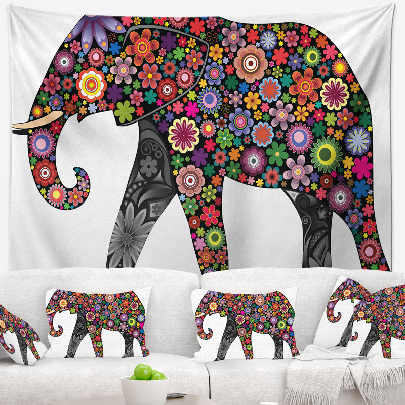 Tapisserie éléphant, H 50 po x l 60 po