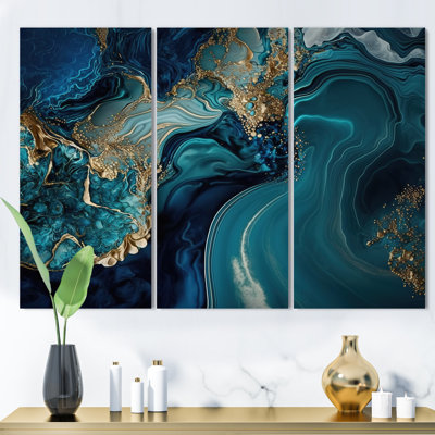 «Abstract Geode Turquoise I», reproduction de toile tendue 3 pièces