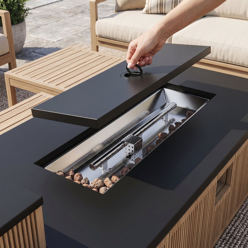 Table de foyer d'extérieur moderne au propane de 63,8 po avec 50 000 BTU et éclairage DEL