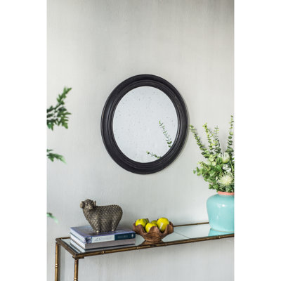 Miroir mural rond de 23,5 po, cadre en bois noir, force d'encouragement et énergie antique classique pour le salon, l'entrée, la salle de bain, le miroir de bureau avec vestibule dynamique, espace de travail