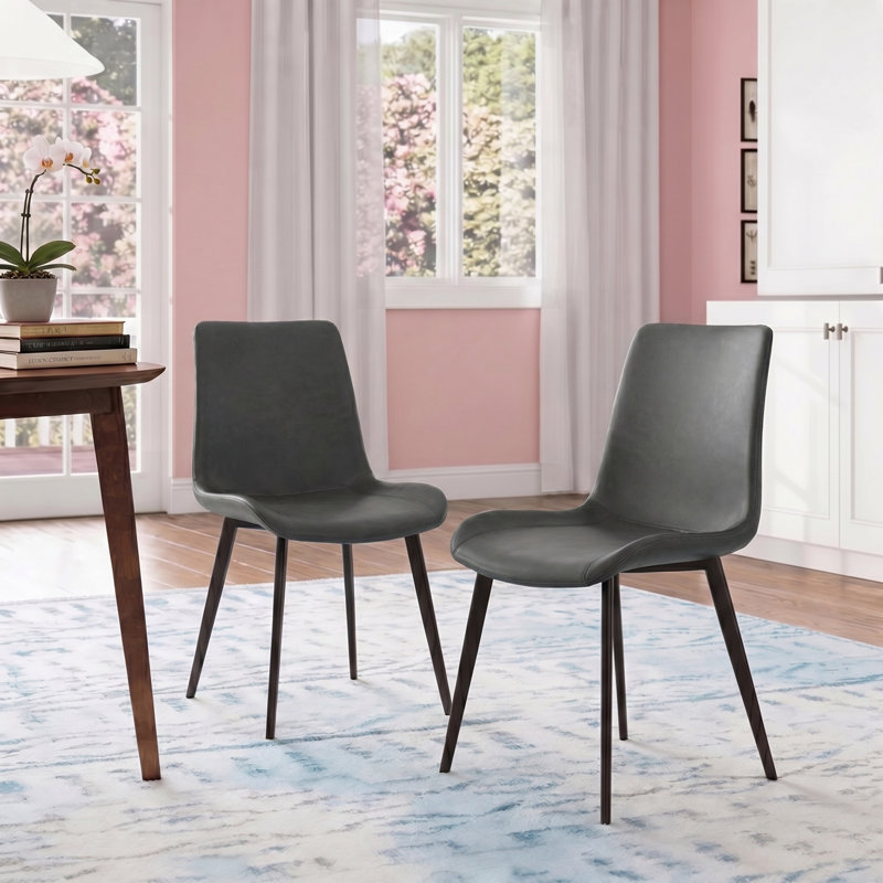 Ensemble de 2 chaises de salle à manger modernes avec siège en similicuir et pieds en métal, Gray Faux Leather