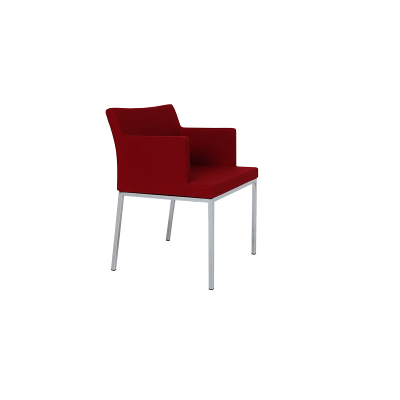 Upholstered Metal Armchair, Red Wool, Chrome