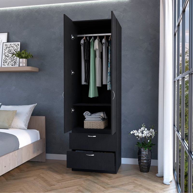 Armoire 2 tiroirs noire 2 portes