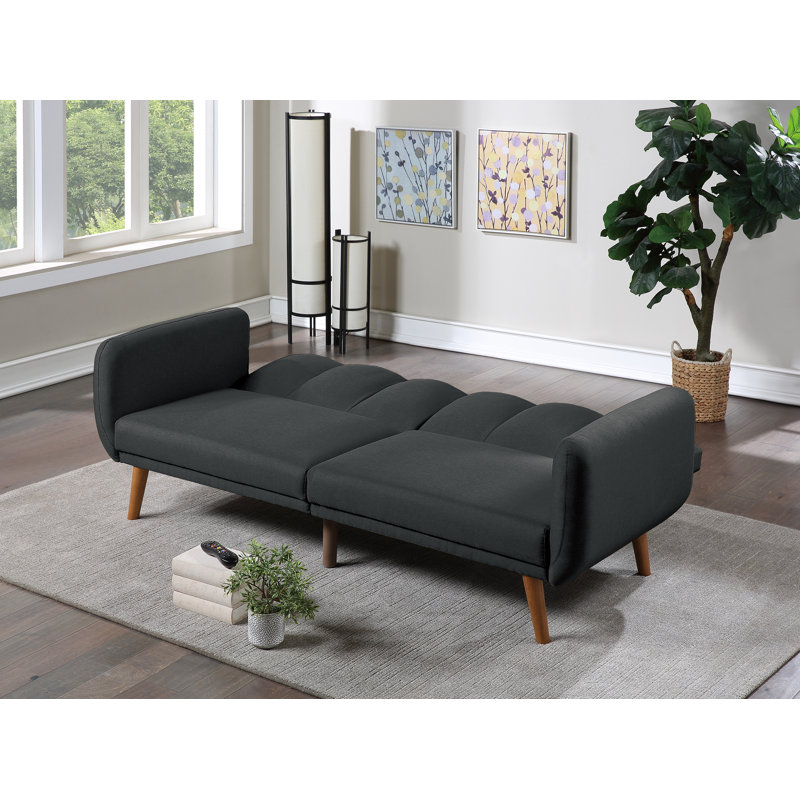 Babrow Full / Double 81.14'' Upholstered Convertible Sofa, Black Polyester Blend