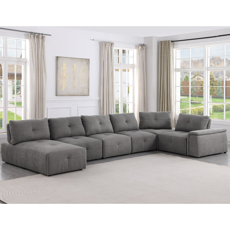 Amada 7 Pieces Modular Upholstered Sectional , Gray Polyester Blend