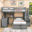 Lit superposé double au-dessus de 8 tiroirs double en bois avec bureau intégré et tablettes-115494840