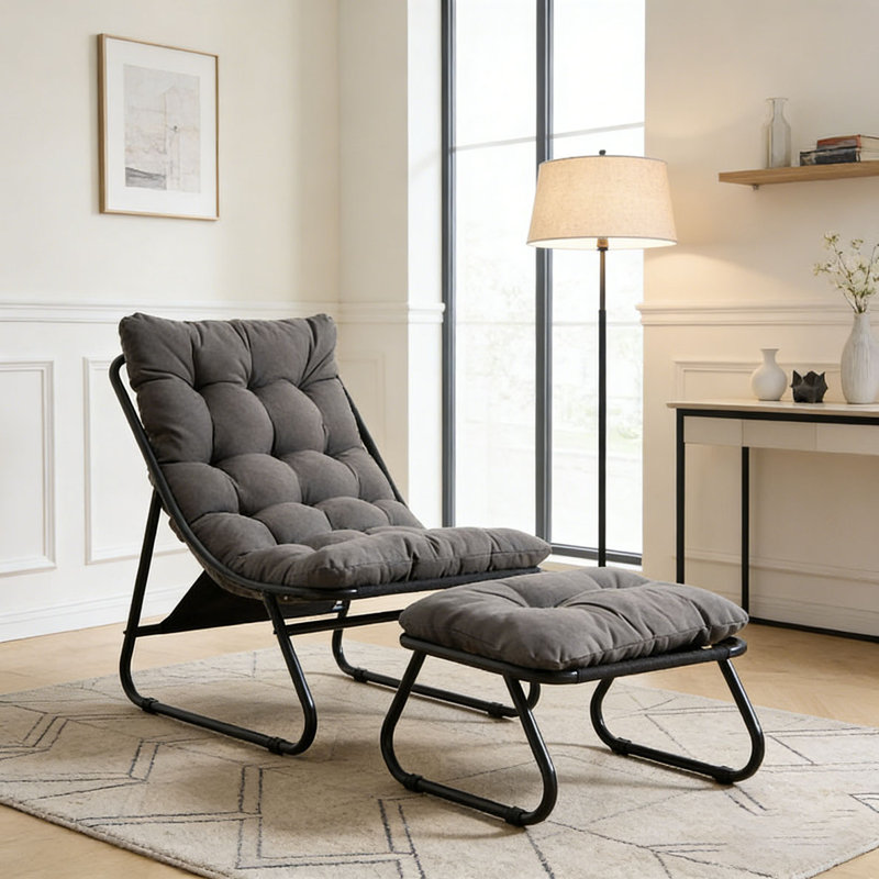 Chaise longue d'extérieur avec repose-pieds pour patio, Gris - 1