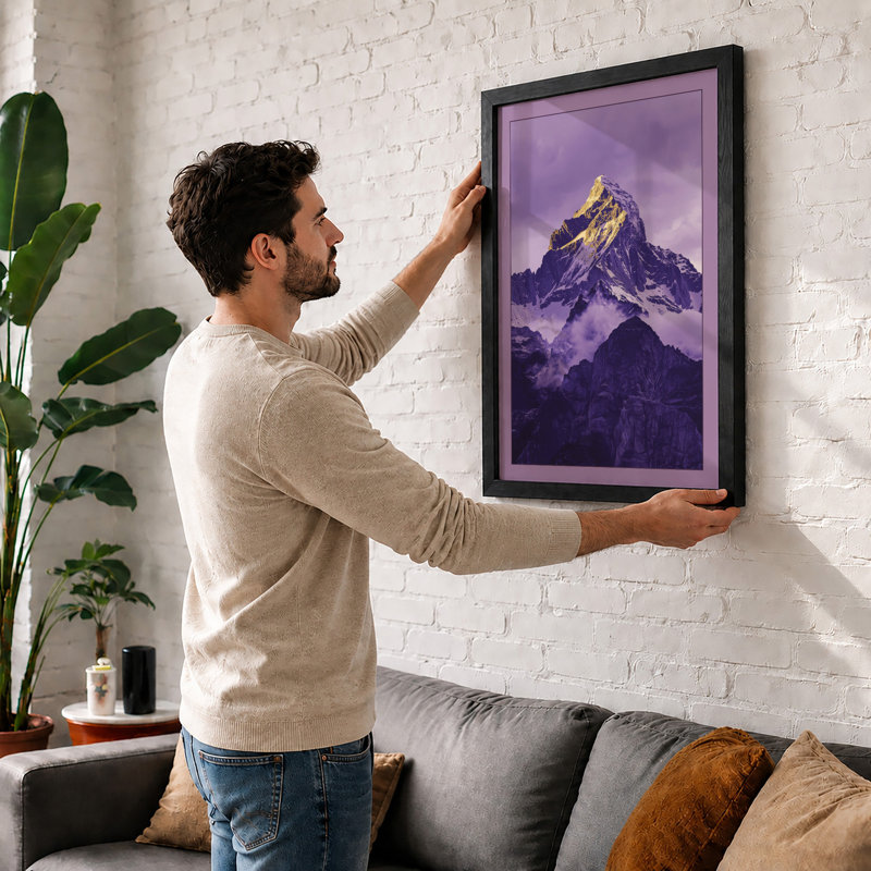 Mountain at Dusk Scandinavian - Framed Print, A2 - 59.4 x 42.0 cm, Black