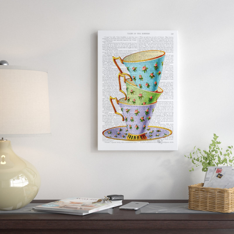 « stack of three rétro tasses », impression sur toile, H 12 po x l 8 po x P 0,75 po, Toile tendue, Pas de tapis