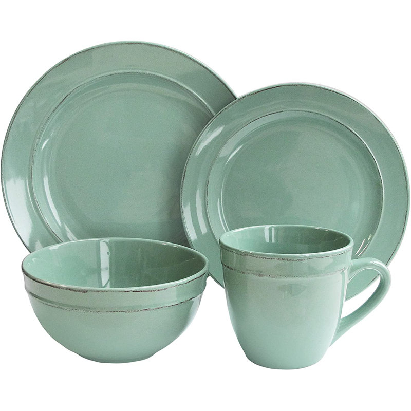 Aasu Piece Stoneware Dinnerware Set - Service for 4, Sea Foam