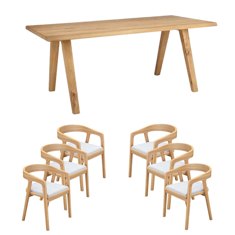6 - Person Solid Wood Solid Wood Top Four Leg Dining Set, 29.53"H x 70.87"L x 31.5"W