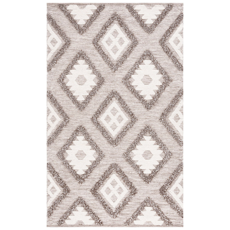 Sujata Hand Woven Wool Pile Geometric Rug, Rectangle 5' x 8'