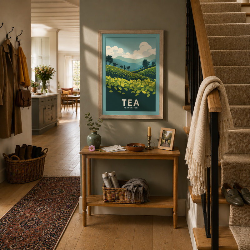 Tea Plantation Landscape Modern - Framed Print, A3 - 42.0 x 29.7 cm, Oak