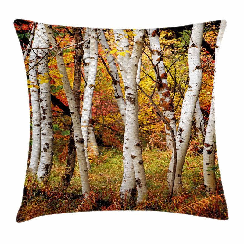 Autumn Birch Trees Nature Print Polyester Throw Pillow