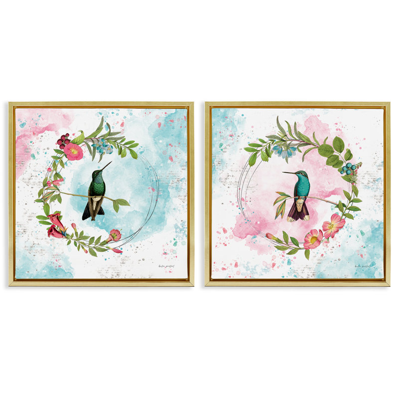  «Hummingbirds in Wreaths», ensemble de 2 toiles flottantes encadrées par Katie pertiet, H 18 po x l 18 po