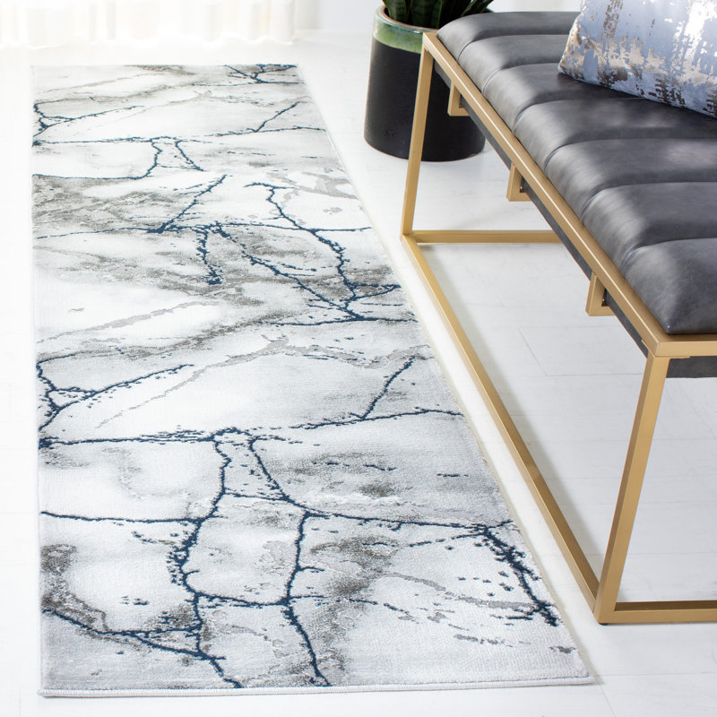John-Paul Craft Performance Abstract Rug, Runner 2'3" x 20', Gray/Blue
