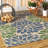 Hagy Modern Floral Textured Weave Navy/Green Indoor/Outdoor Rug-755031601