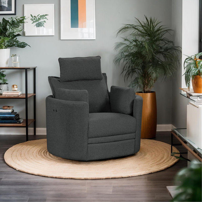 Fauteuil inclinable électrique pivotant gris doux avec appui-tête et repose-pieds réglables, gris