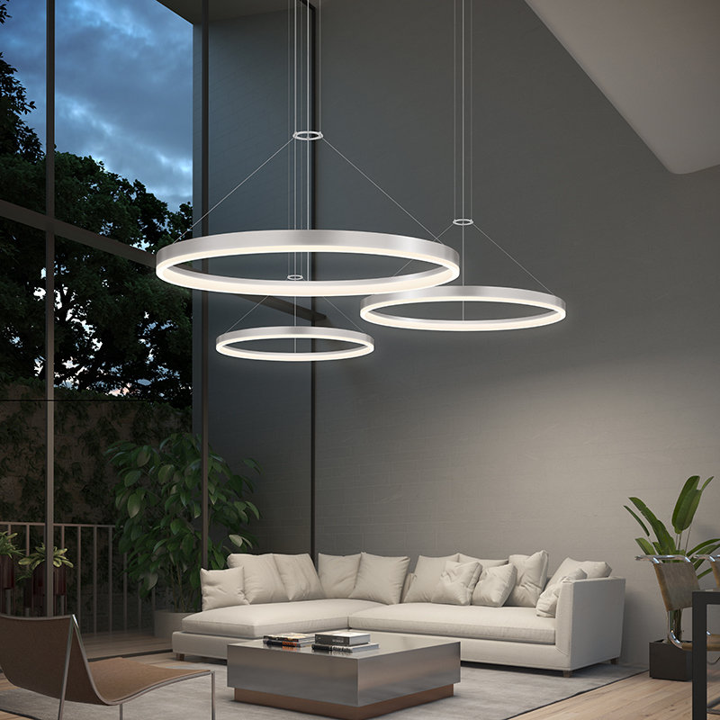 Satin Black 32-Inch LED Geometric Indoor/Outdoor Chandelier