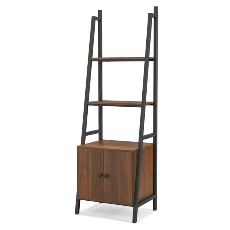 4-Tier Ladder Shelf With Cabinet And Metal Frame