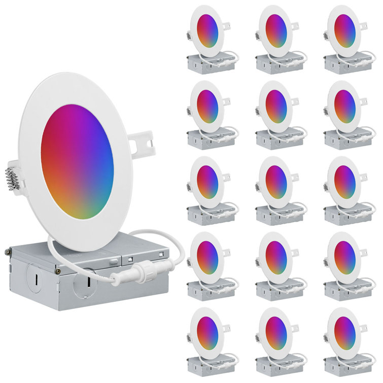4Inch Slim LED Smart WIFI RGB Recessed Ceiling Light w/Junction Box, 10W No Hub required