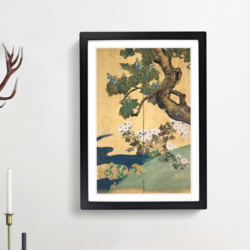 Chrysanthemums by Sakai Hoitsu - Picture Frame Painting Print, Black Framed, 48cm H x 36cm W x 2cm D