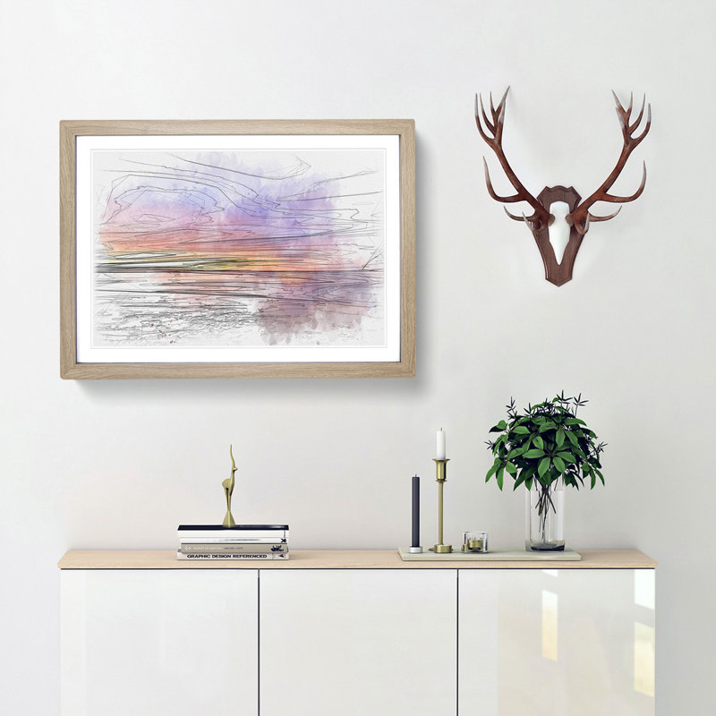 Sydney Beach Sketch - Picture Frame Graphic Art Print, Oak Framed, 45cm H x 63cm W x 2cm D