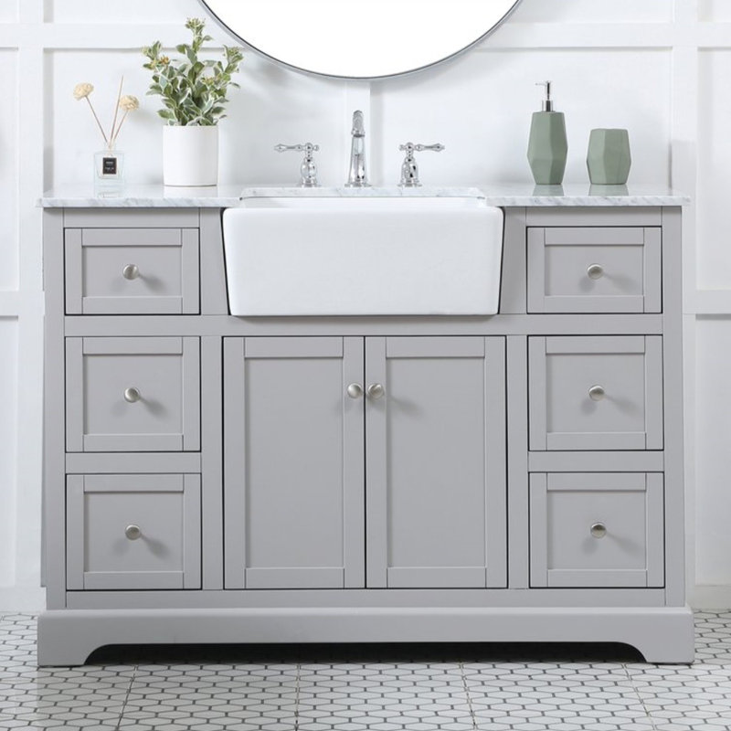 Pardue 48'' Single Bathroom Vanity with Marble Top, Gray