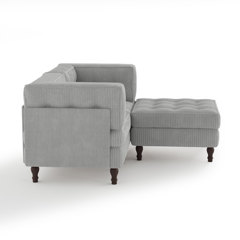 3- Piece Corduroy Sectional, Light Grey
