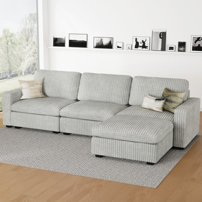Hymes 101.5'' Wide L-Shaped 3-Seat Sofa Apartment Storage Couch With Detachable Cushion, Modular Sectional Sofa With Ottoman