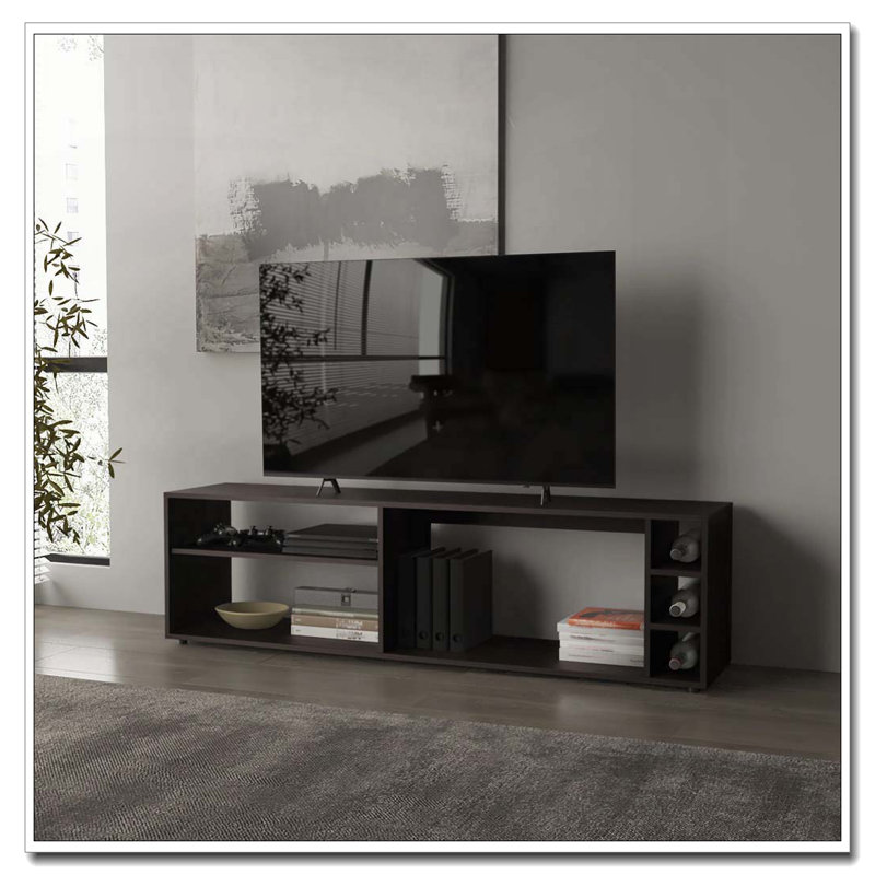 Wengue TV Stand for 70" Screen with Open Storage and Melamine Finish, Wenge