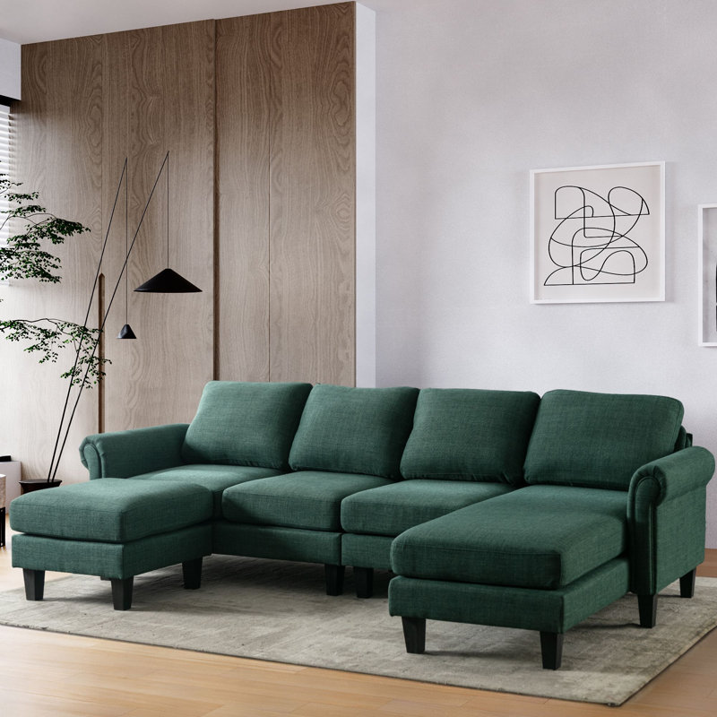 Canapés modulaires rembourrés 3 pièces Aindrea, Polyester émeraude