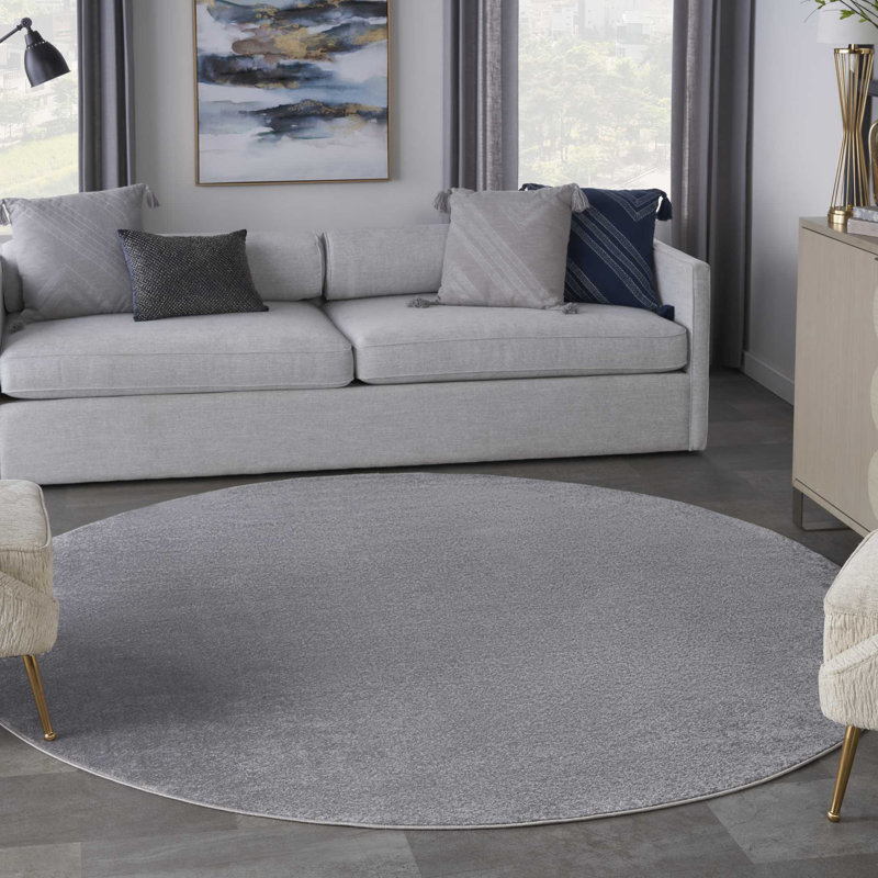 Mullican Sandy Solid Silver/Grey Easy Care Indoor/Outdoor Area Rug, Round 8'