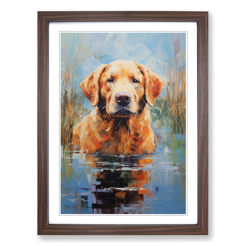 Labrador Retriever Impressionism - Single Picture Frame Print on Wood, Walnut Framed, 64cm H x 46cm W