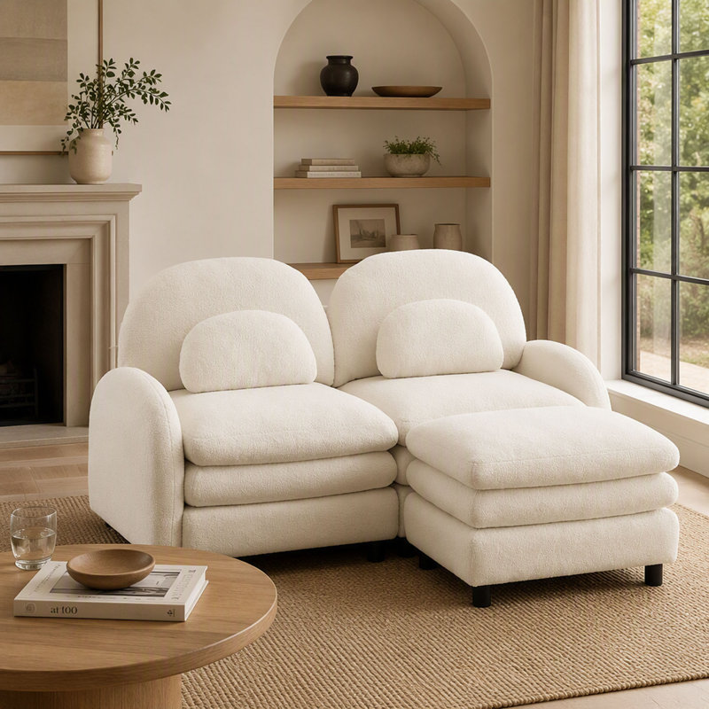 Canapé-lit en tissu Teddy, Blanc beige