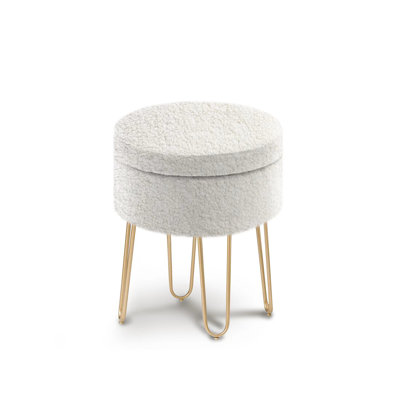 Round Shape Velvet Metal Leg Foot Stool Ottoman by Everly Quinn