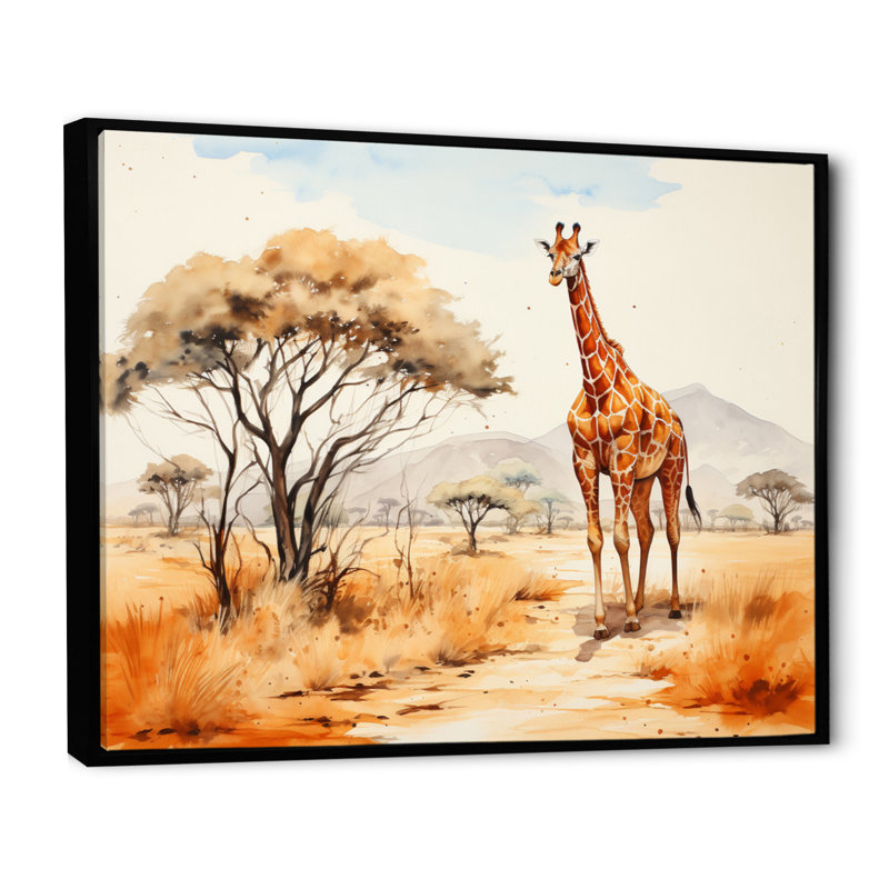 «Orange Orange Beige Girrafe Walk in African Landscape», reproduction sur toile, H 16 po x l 32 po x P 1 po